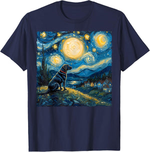 Labrador Retriever Dog Lovers Starry Night Van Gogh Style T-Shirt - T-Shirt | Navy