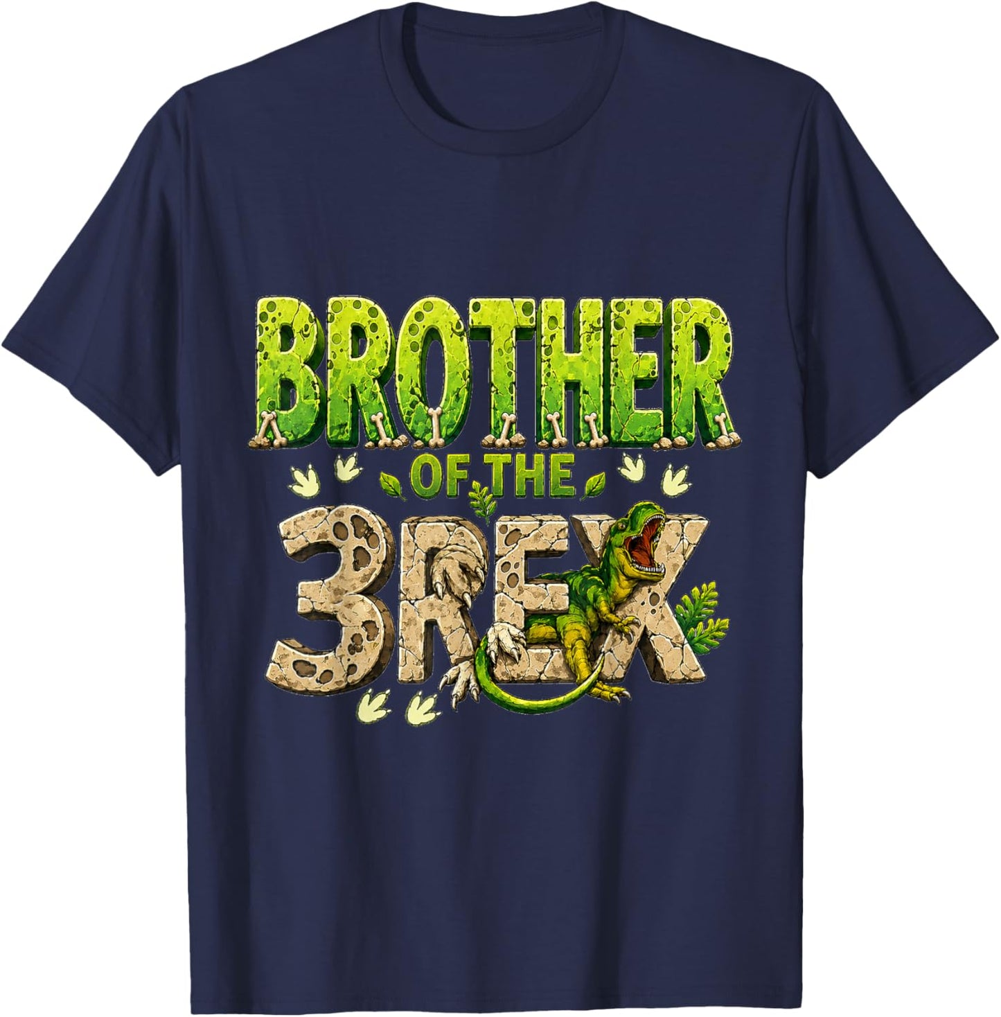 Brother of The Three Rex Birthday Dinosaur Family Matching T-Shirt - T-Shirt | Navy