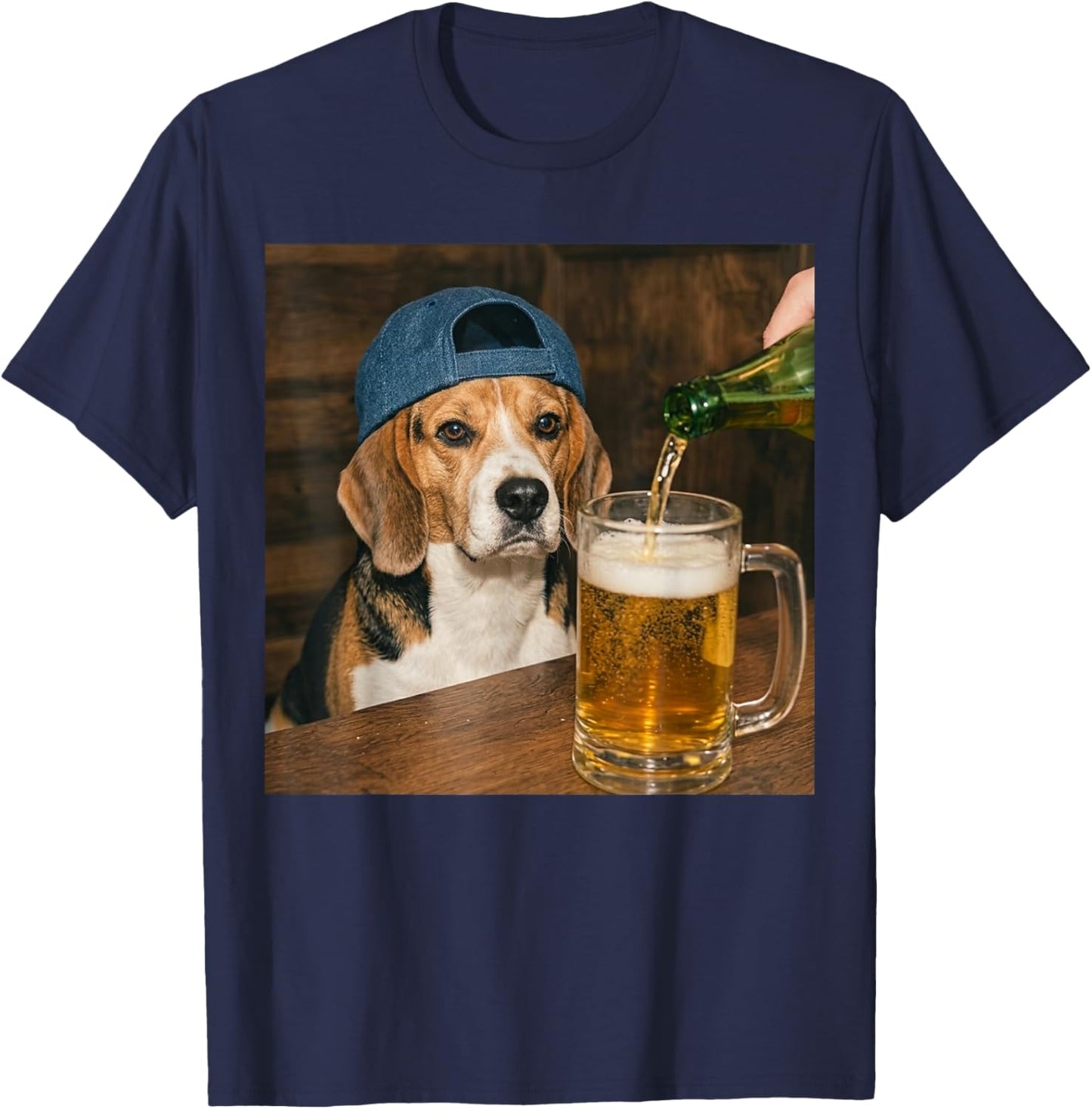 Beagle Drinking Beer Funny Dog Meme T-Shirt - T-Shirt | Navy