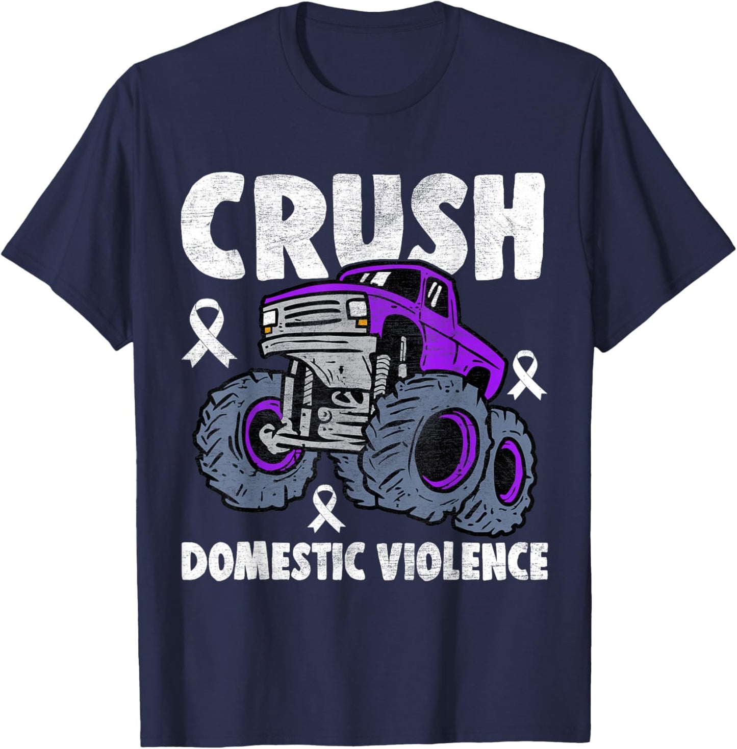 Crush Domestic Violence Awareness Monster Truck Purple Kids T-Shirt - T-Shirt | Navy