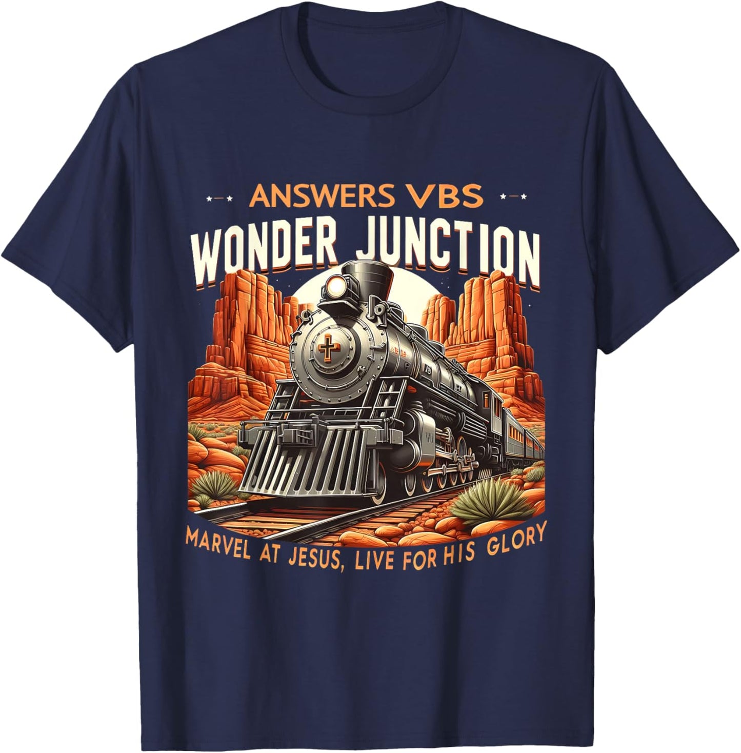 Vintage Answers VBS Wonder Junction Christian Train Theme T-Shirt - T-Shirt | Navy