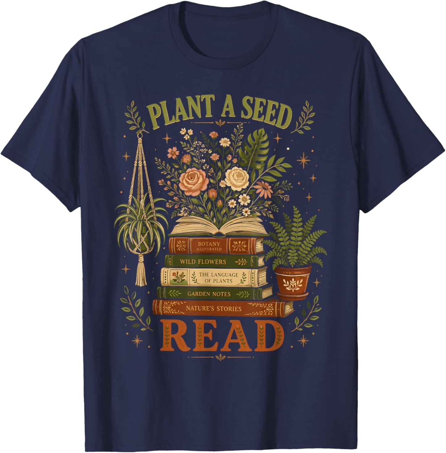 Plant A Seed Read Summer Reading 2026 Teacher Librarian Book T-Shirt - T-Shirt | Navy