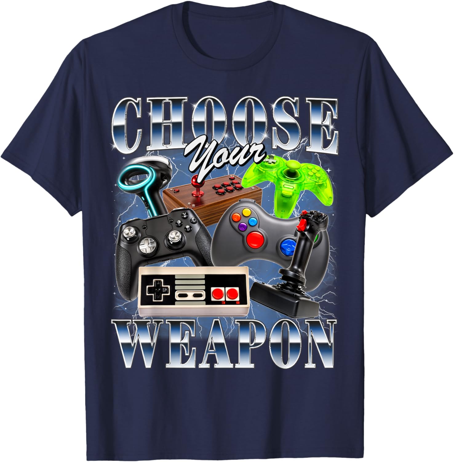 Choose Your Weapon Gamer Video Game Lover 90s Style Gaming T-Shirt - T-Shirt | Navy