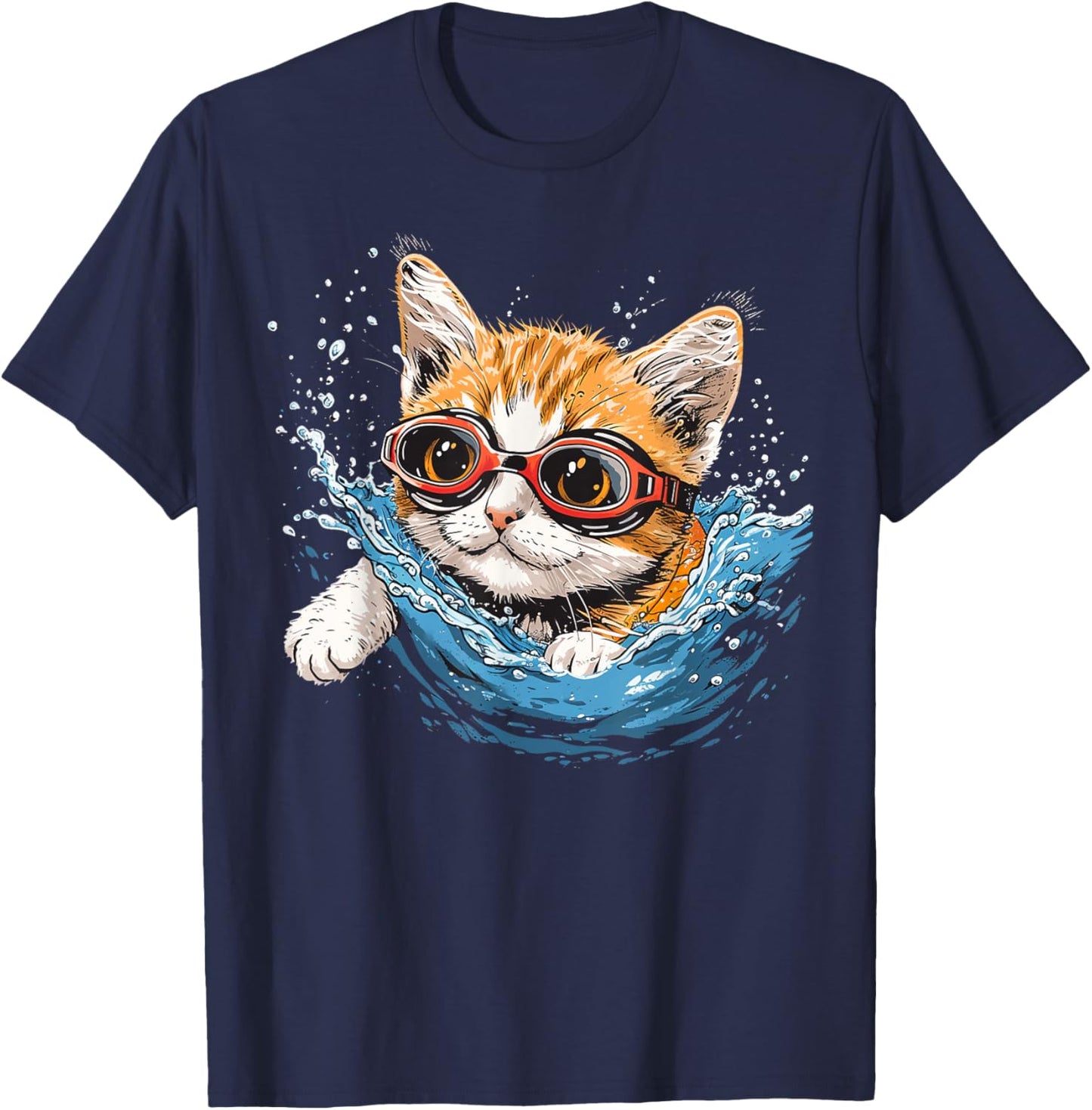 Swimmer Cat on Swimming Men Women Kids T-Shirt - T-Shirt | Navy
