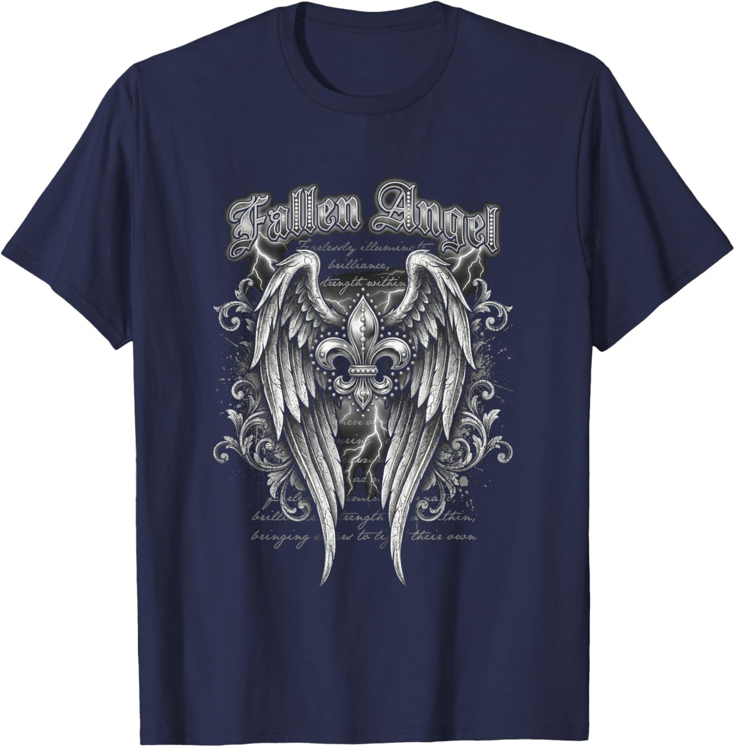 Fleur De Lis Gothic Grunge Y2K Aesthetic T-Shirt - T-Shirt | Navy