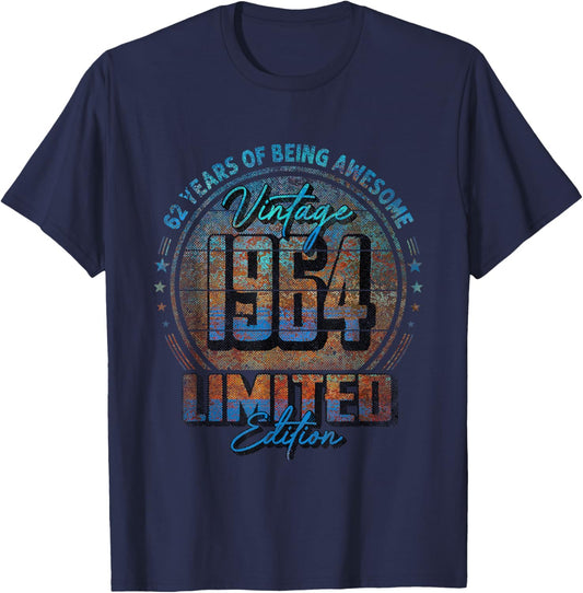 Vintage 1964 Limited Edition Shirt 62 Year Old 62nd Birthday T-Shirt - T-Shirt | Navy