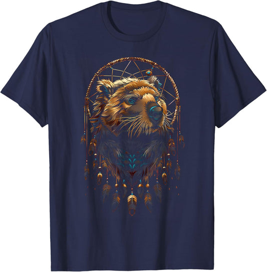 Beaver Dreamcatcher Native American Indian Feathers Arts T-Shirt - T-Shirt | Navy