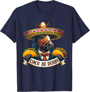 Funny Taco Horse Racing Vintage Cinco De Derby Horse T-Shirt - T-Shirt | Navy