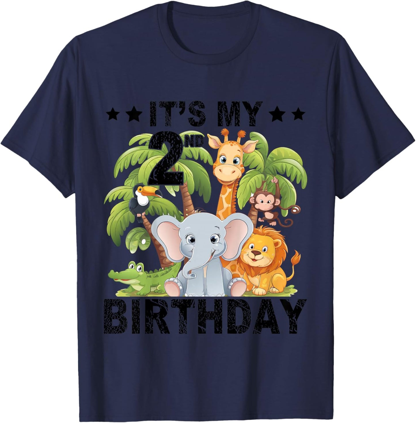Kids It's My 2nd Birthday Zoo Safari Jungle Animals Theme Funny T-Shirt - T-Shirt | Navy