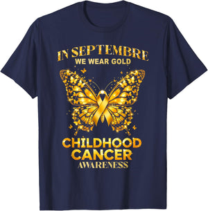 in September We Wear Gold Childhood Cancer Awareness T-Shirt - T-Shirt | Navy