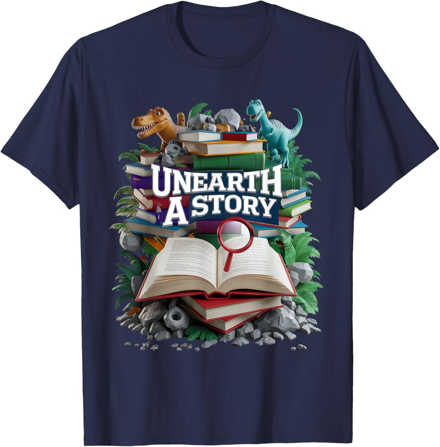 Unearth a Story (library reading) T-Shirt - T-Shirt | Navy