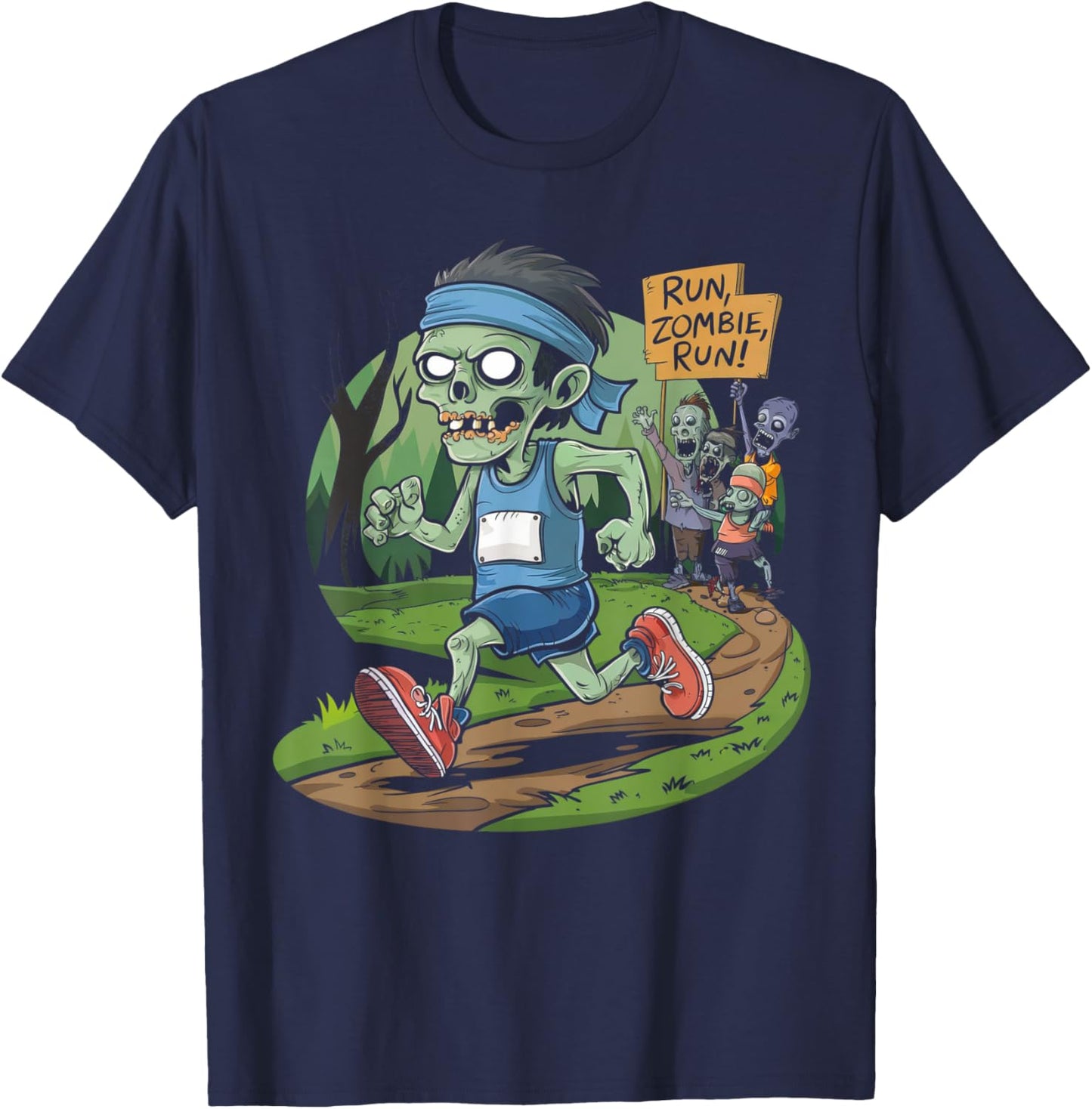 Halloween Running Shirt Funny Spooky Zombie Run Scary Runner T-Shirt - T-Shirt | Navy