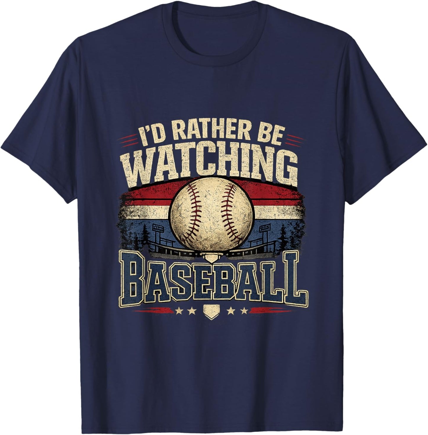 I’d Rather Be Watching Baseball Vintage Retro Graphic T-Shirt - T-Shirt | Navy