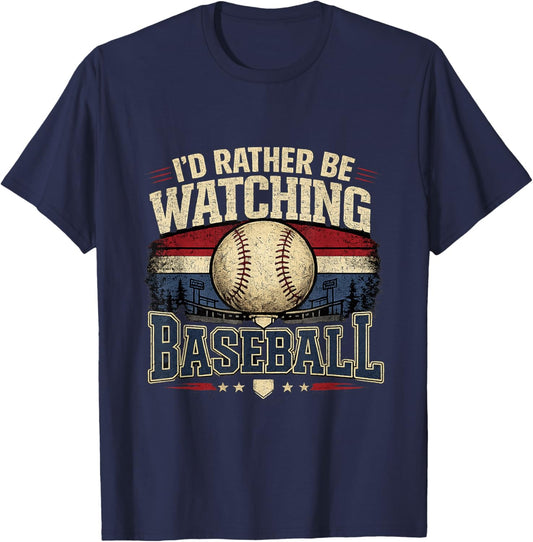 I’d Rather Be Watching Baseball Vintage Retro Graphic T-Shirt - T-Shirt | Navy
