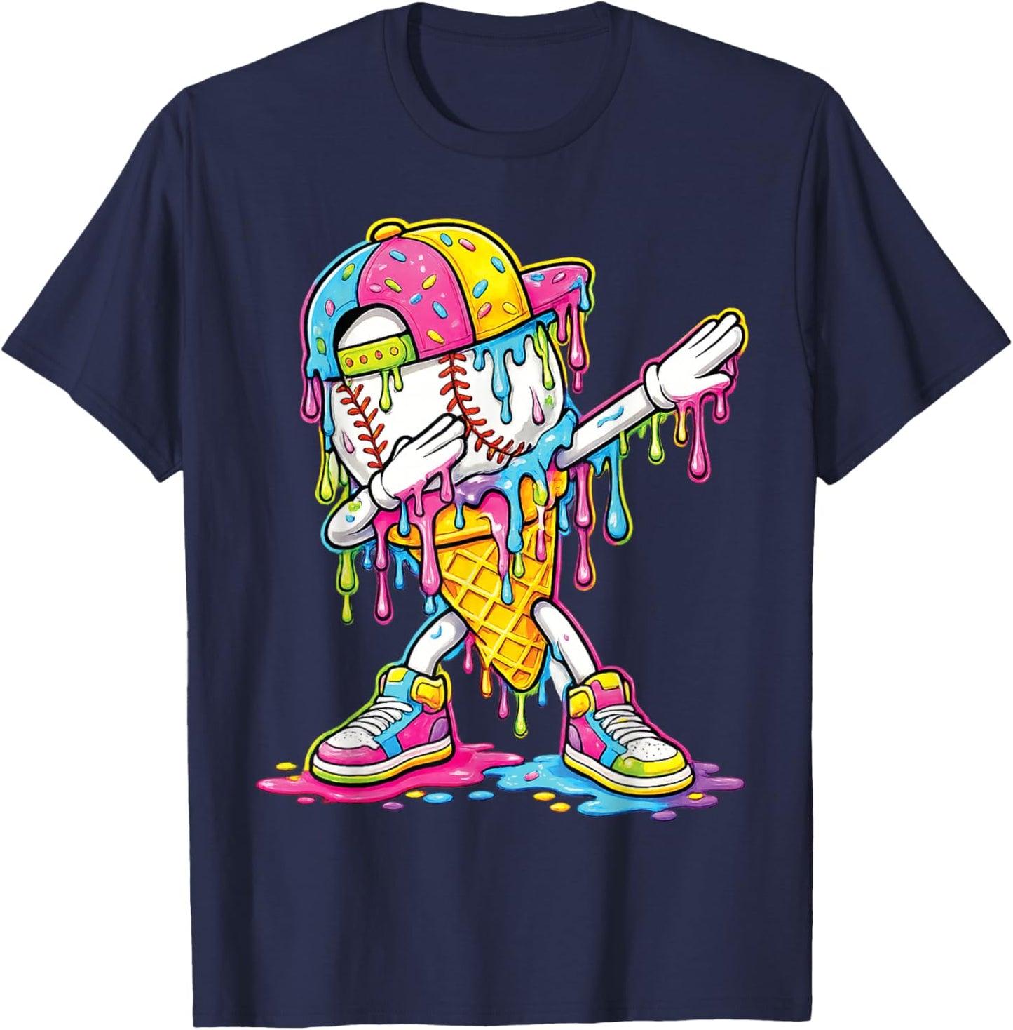 Baseball Dabbing Drip Ice Cream Apparel Youth Boys Kid T-Shirt - T-Shirt | Navy