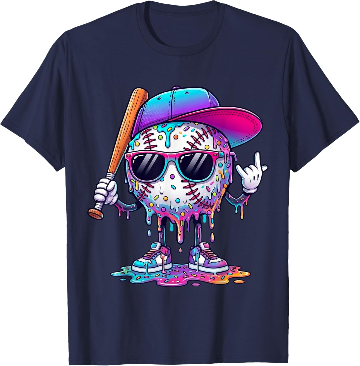 Baseball Drip for Boys Ice Cream Drip Baseball Sport Lover T-Shirt - T-Shirt | Navy