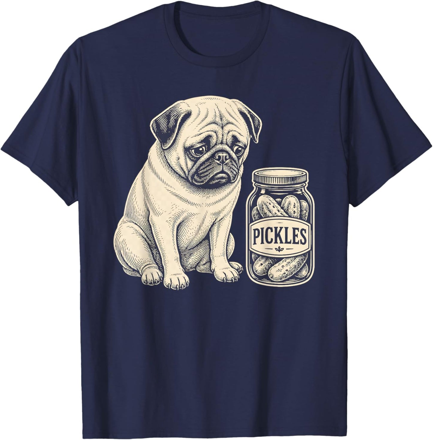 Trauriger lustiger Mops, Gurkenglas für Hundeliebhaber, eingelegtes Essen T-Shirt - T-Shirt | Navy