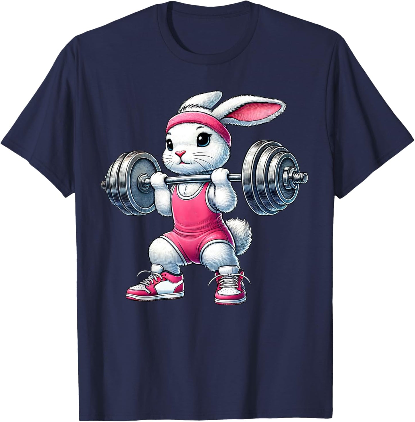 Easter Bunny Lifting Weight Gym Fitness Workout Training T-Shirt - T-Shirt | Navy