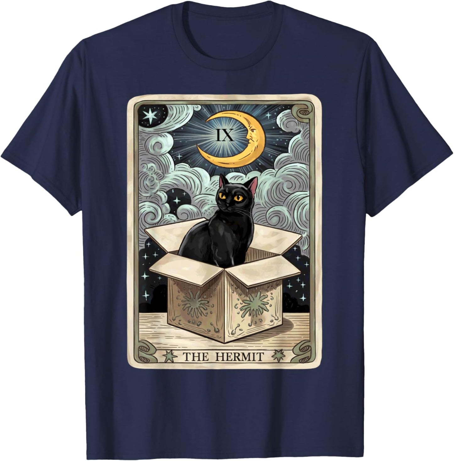 The Hermit Tarot Card Cat In Box Mystic Funny Cat Esoteric T-Shirt - T-Shirt | Navy