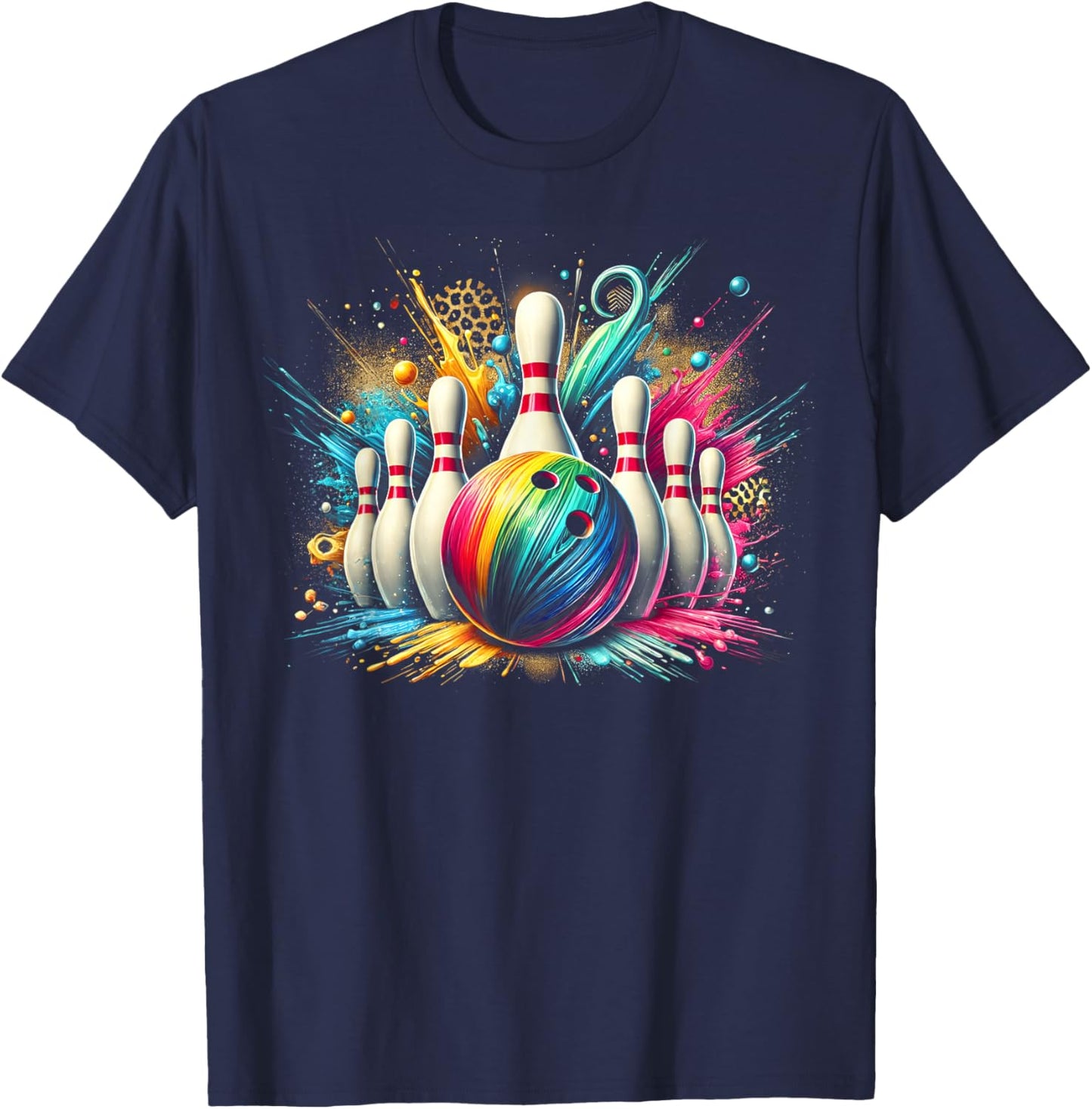 Colorful Bowling Game Day Bowling Flames Ball T-Shirt - T-Shirt | Navy