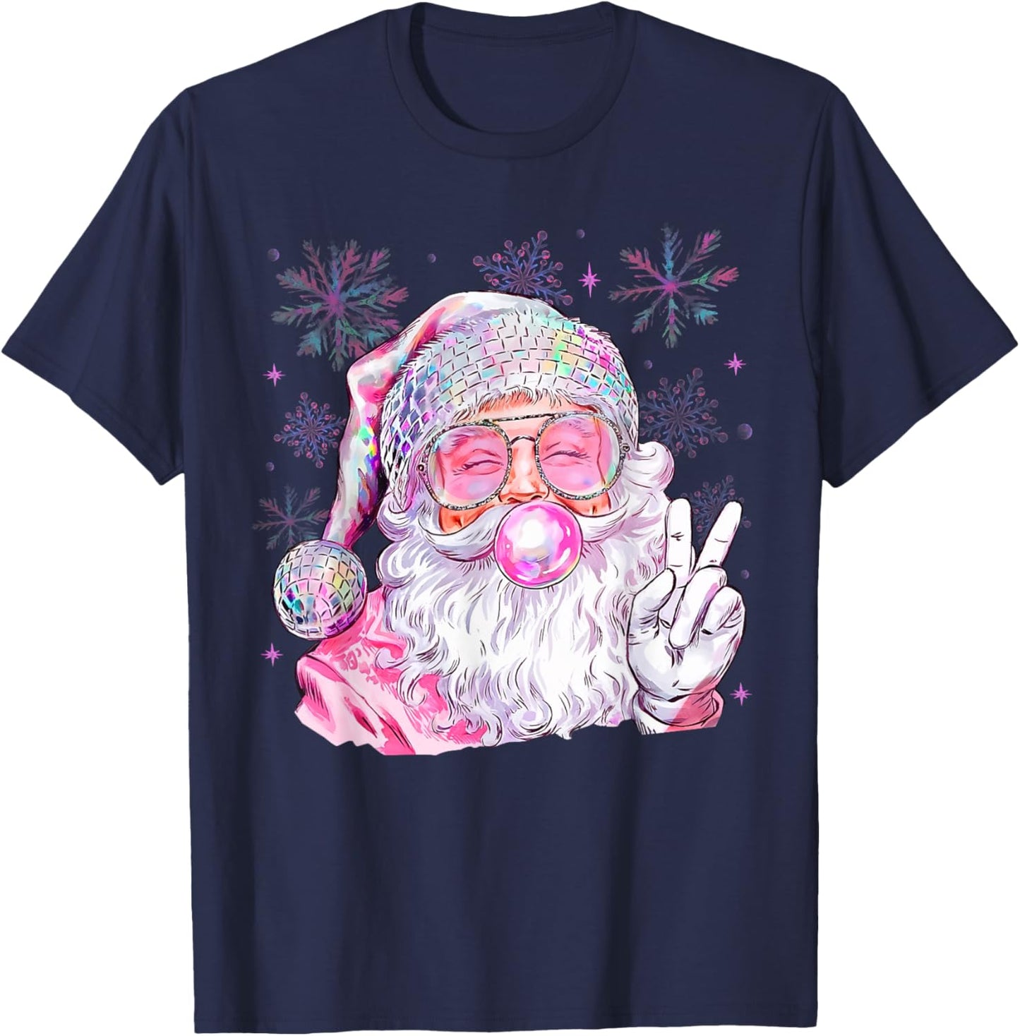 Vintage Santa Christmas Blowing Bubble Gum Girly Fireworks T-Shirt - T-Shirt | Navy