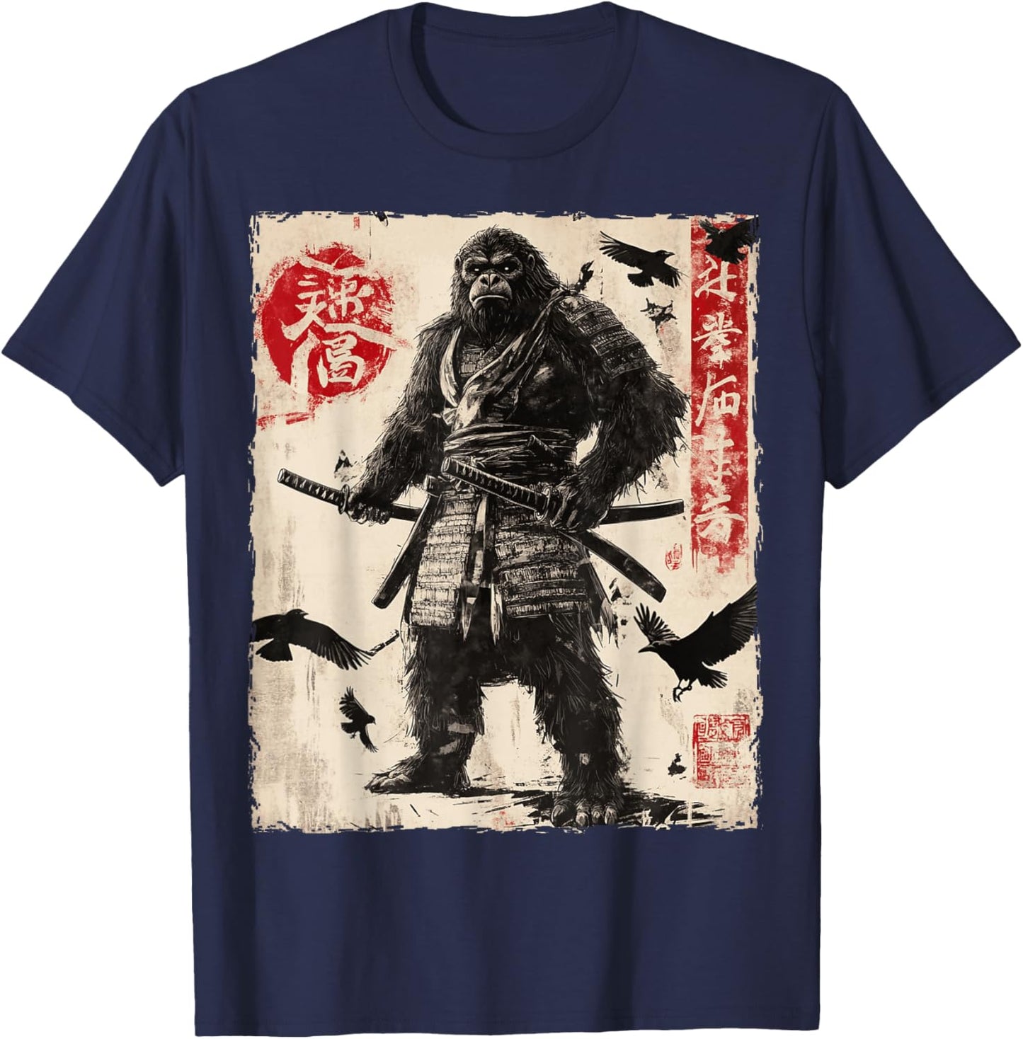 Bigfoot Sasquatch Samurai Graphic Japanese Warrior Anime T-Shirt - T-Shirt | Navy