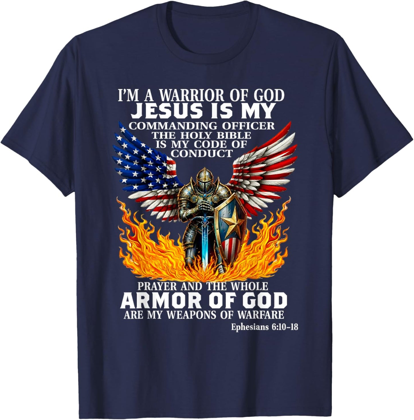 Warrior of God Armor of God Christian Bible Verse Faith T-Shirt - T-Shirt | Navy