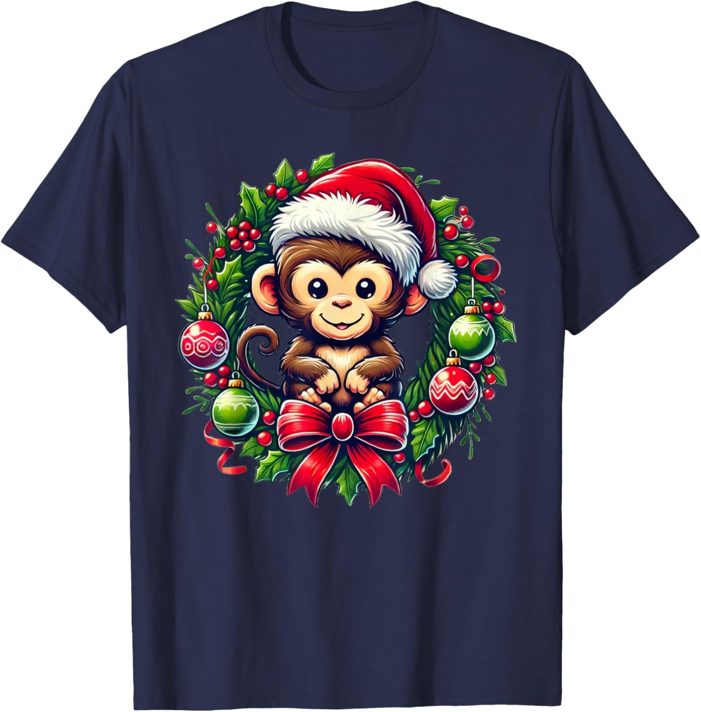 Monkey Santa Hat Christmas Xmas T-Shirt - T-Shirt | Navy