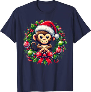 Monkey Santa Hat Christmas Xmas T-Shirt - T-Shirt | Navy
