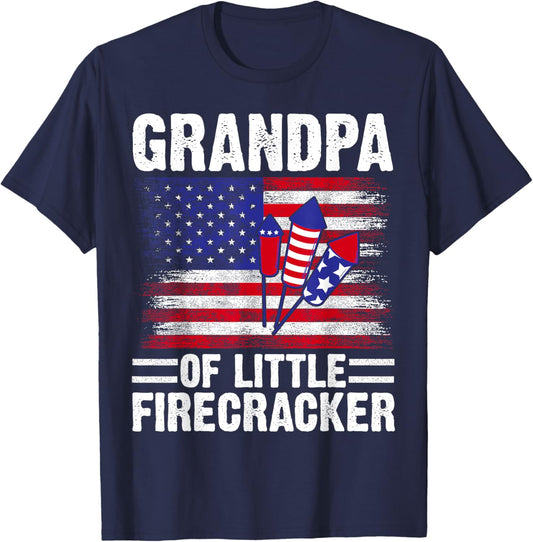 Grandpa of the little Firecracker 4th of July Grandfather T-Shirt - T-Shirt | Navy