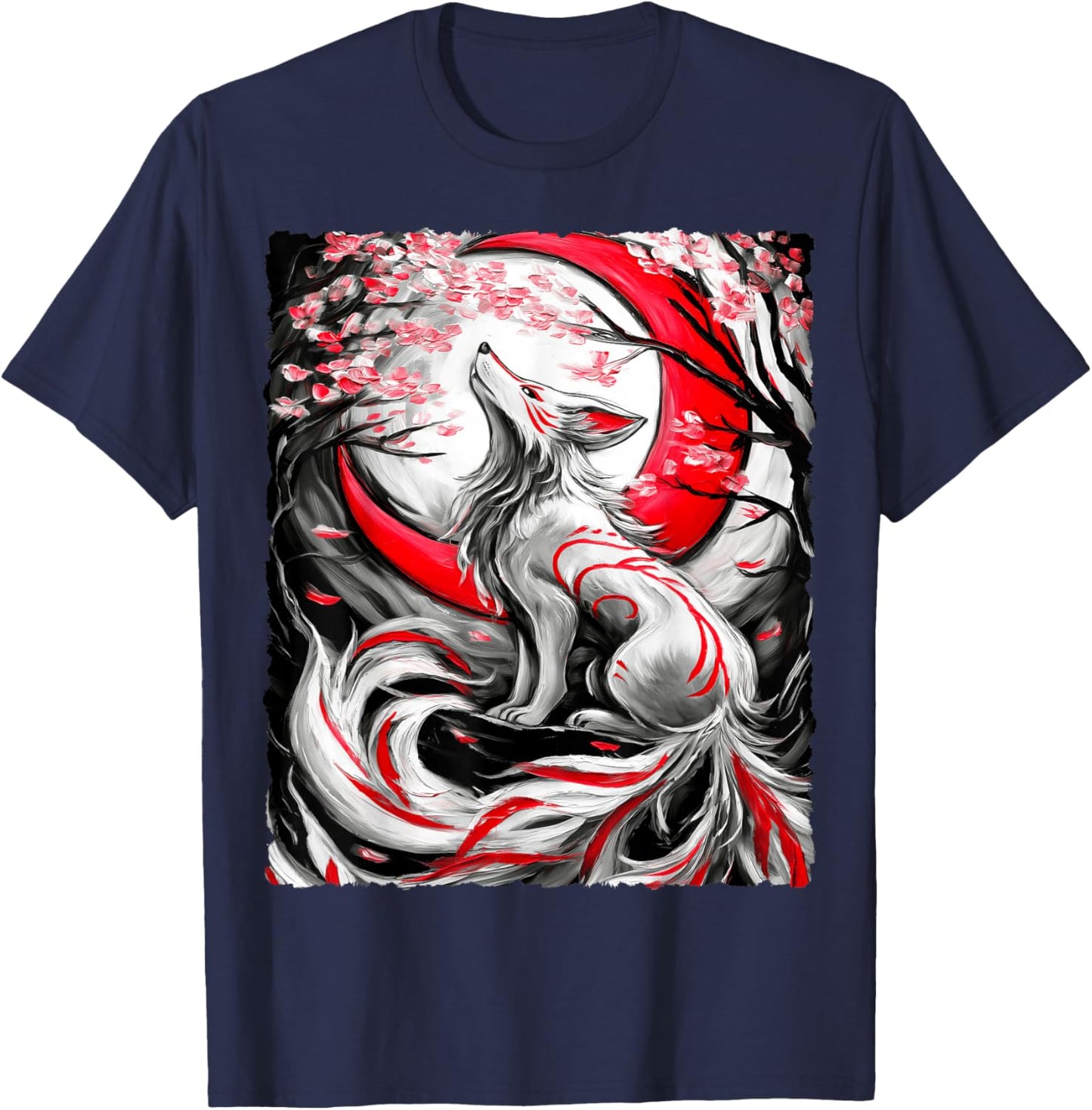 Kitsune Fuchs Spirituelle Yokai Kunst T-Shirt - T-Shirt | Navy