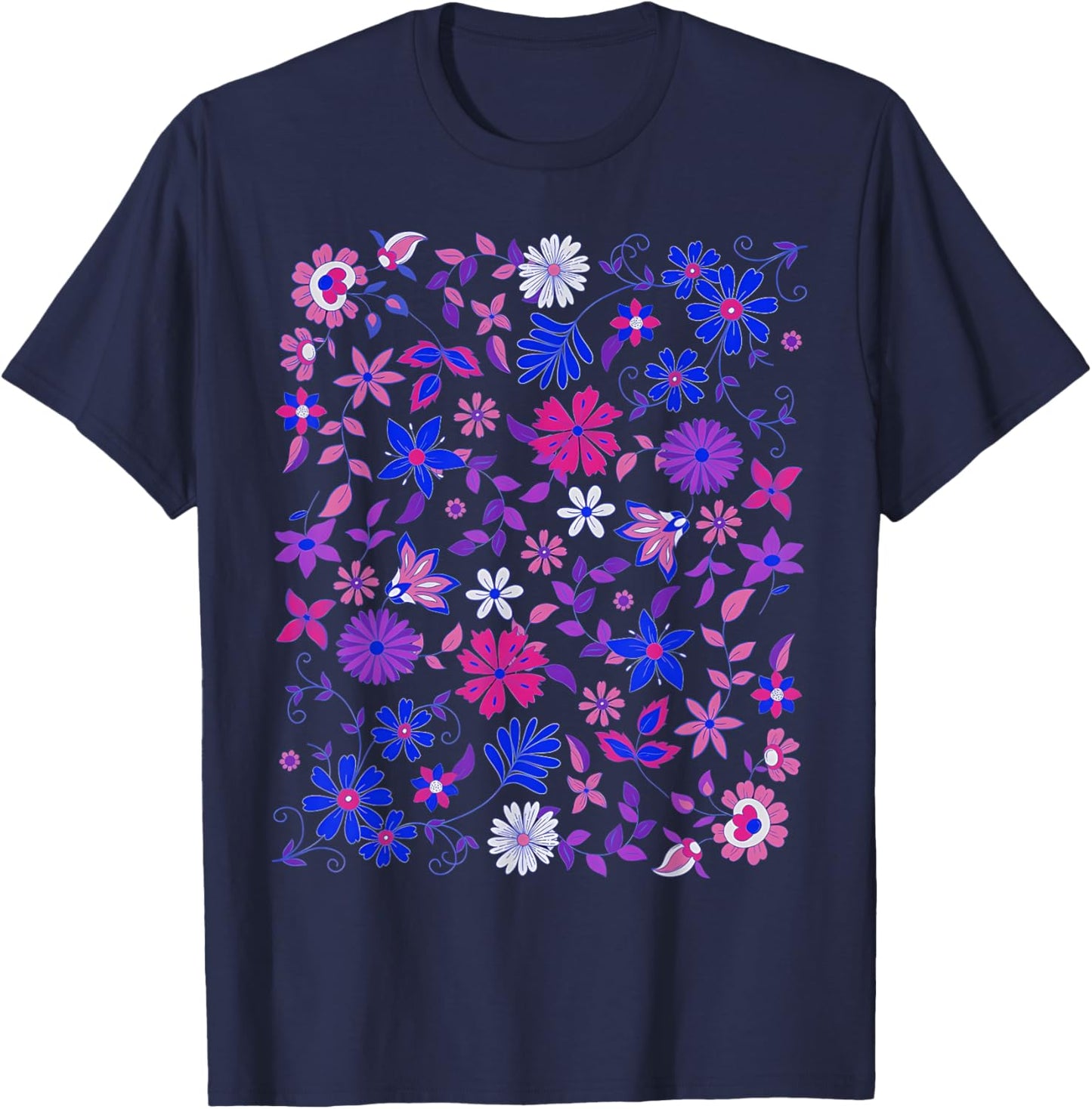 Subtle Bi Pride Bisexual Rainbow Wildflowers LGBT Month T-Shirt - T-Shirt | Navy