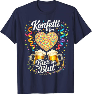 Carnival Beer Confetti Heart Party Alaaf T-Shirt - T-Shirt | Navy