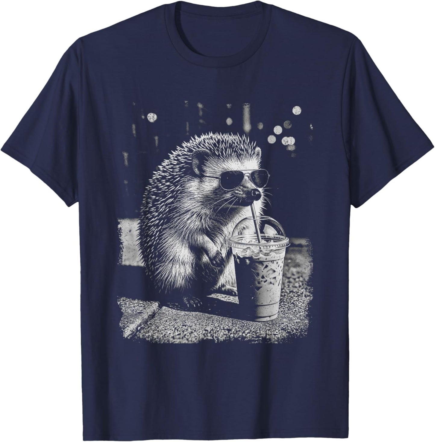 Hérisson Buvant du café glacé drôle Animal Meme Humour T-Shirt - T-Shirt | Navy