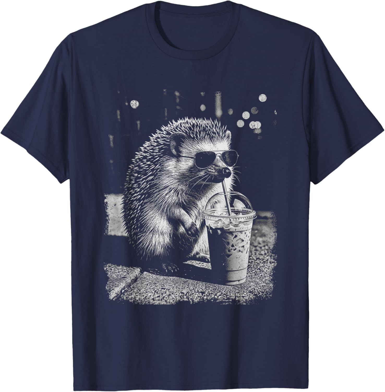 Hérisson Buvant du café glacé drôle Animal Meme Humour T-Shirt - T-Shirt | Navy