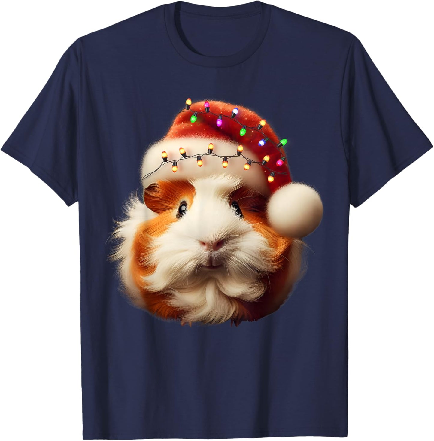 Funny Guinea Pig Christmas Reindeer Christmas Lights Pajama T-Shirt - T-Shirt | Navy