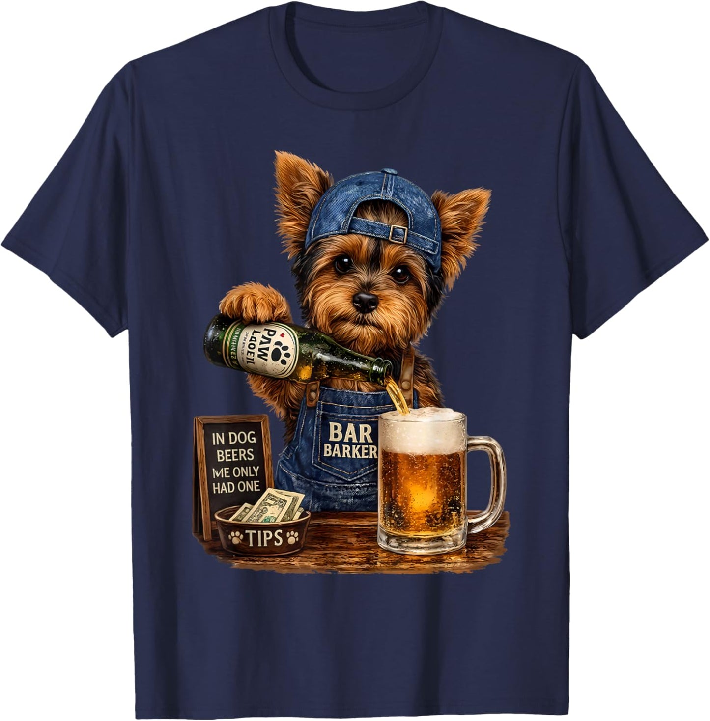 Yorkie Drinking Beer Funny Dog Meme T-Shirt - T-Shirt | Navy