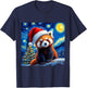 Christmas Red Panda Santa Hat Van Gogh Starry Night Holiday T-Shirt - T-Shirt | Navy