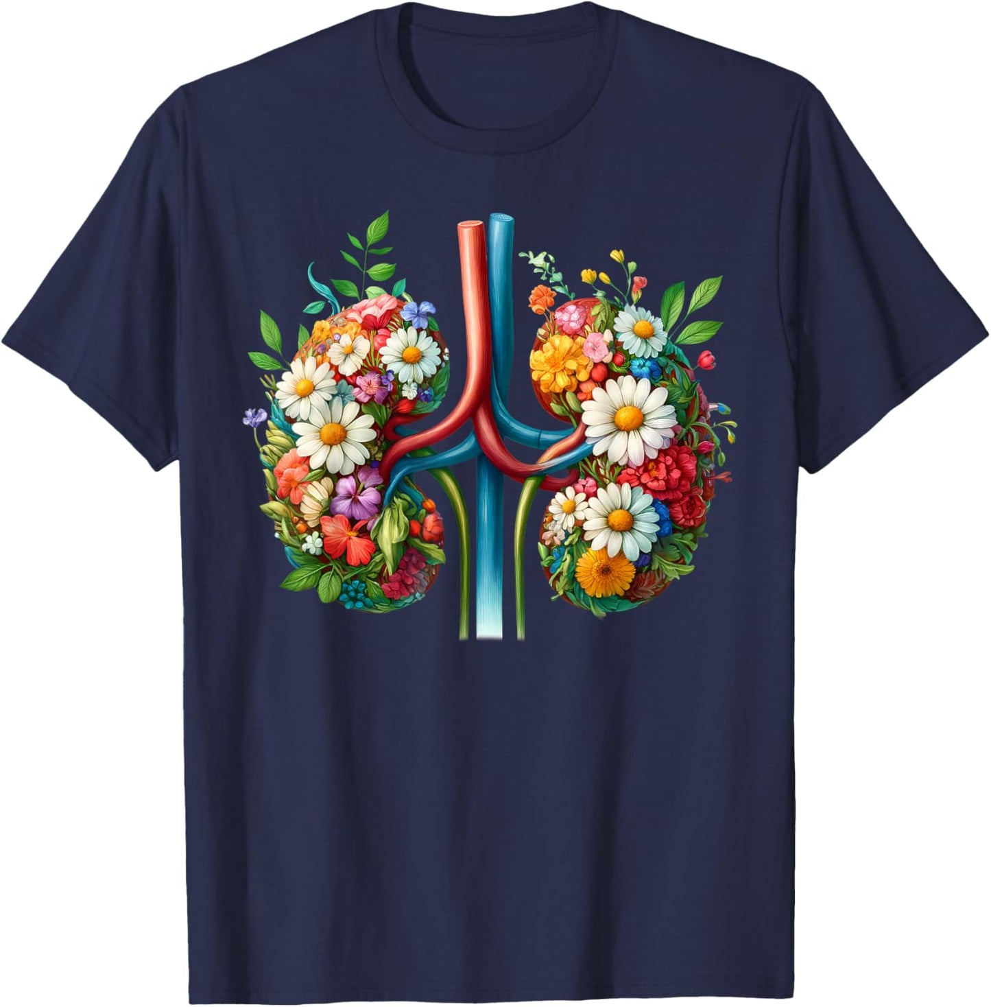 Floral Kidneys Anatomy Medical Art Flower Kidney Surgery T-Shirt - T-Shirt | Navy