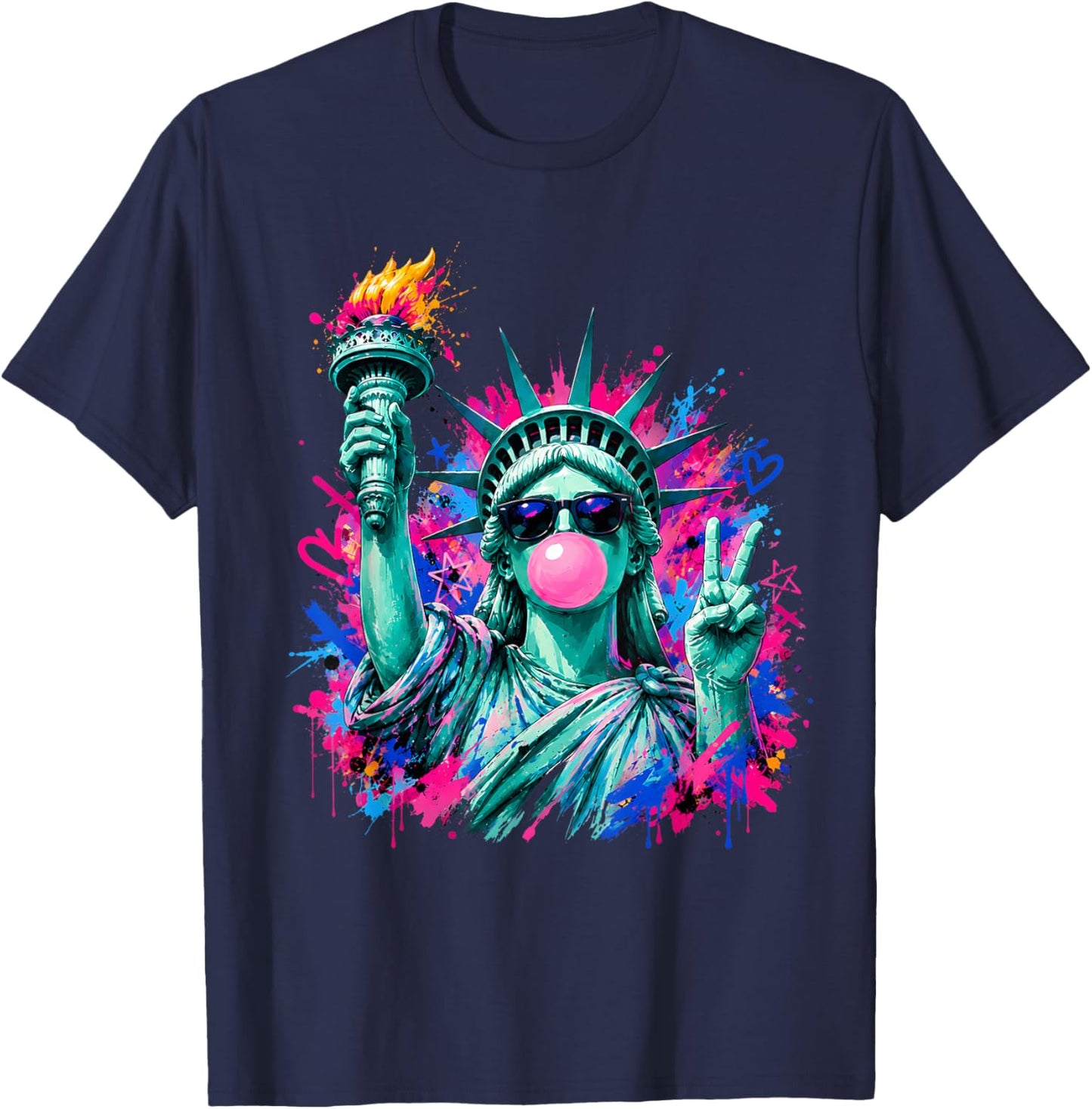Statue of Liberty Bubble Gum Patriotic Memorial Day 4th July T-Shirt - T-Shirt | Navy