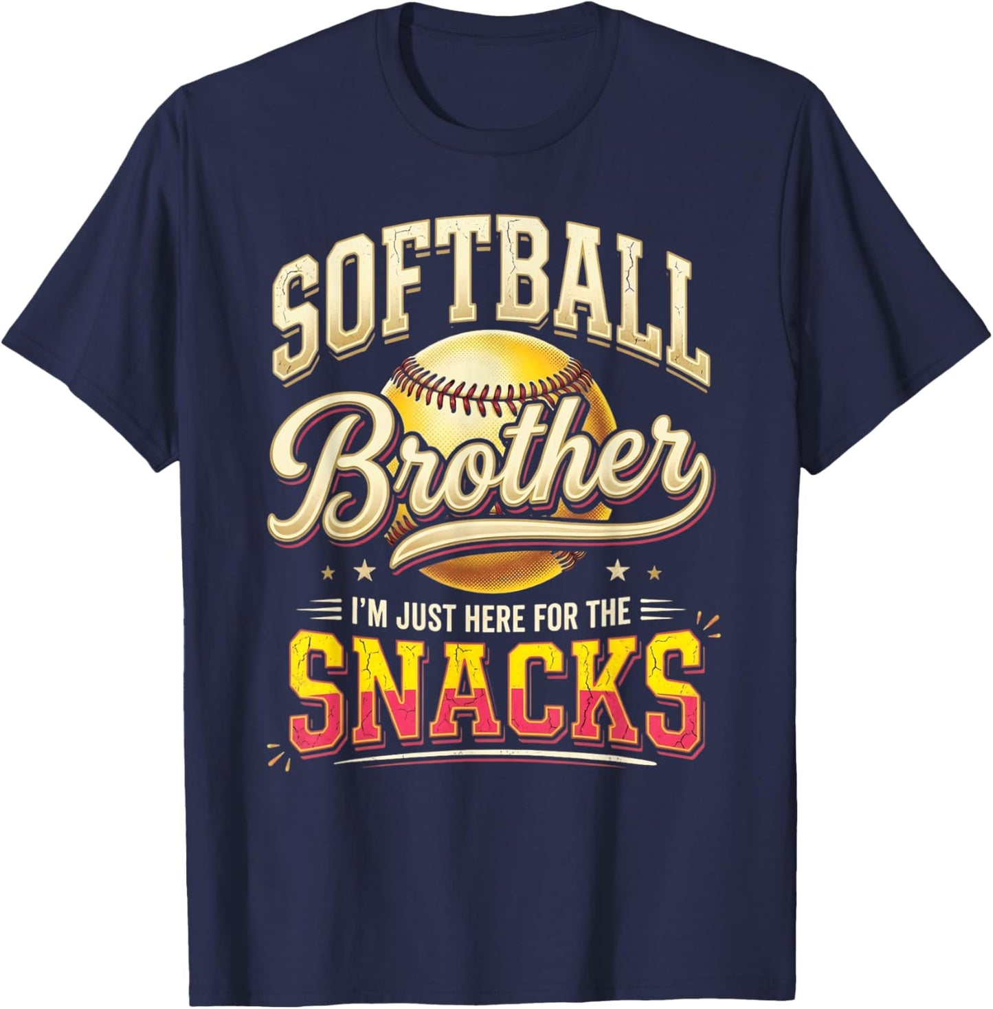 Cute Softball Brother I'm Just Here for The Snacks Retro T-Shirt - T-Shirt | Navy