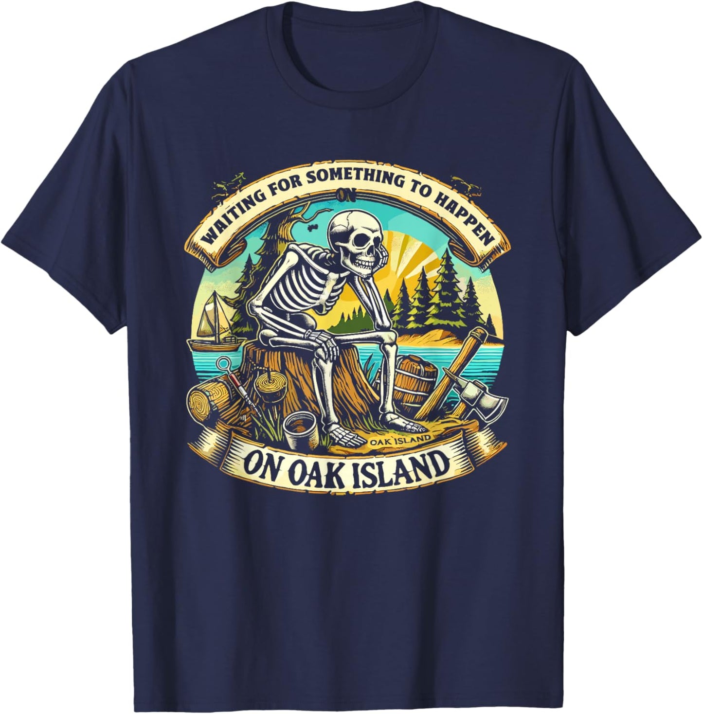 Skeleton Oak Island Mystery Treasure Hunting Treasure Hunter T-Shirt - T-Shirt | Navy