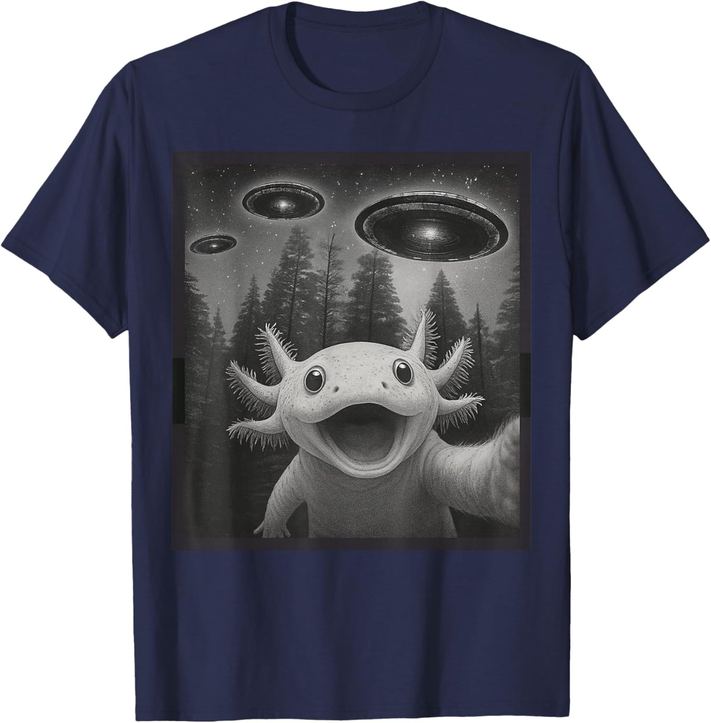Funny Axolotl Selfie Alien UFO Gifts Women Boy Kid T-Shirt - T-Shirt | Navy
