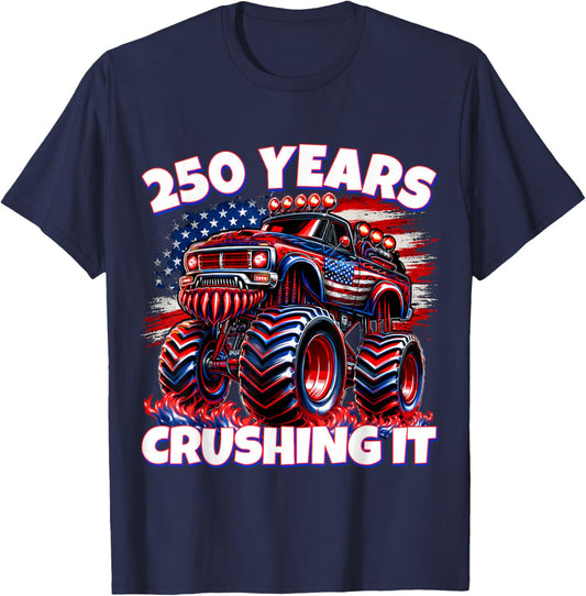 Kids 4th of July Monster Truck 250 Years Patriotic Boys T-Shirt - T-Shirt | Navy