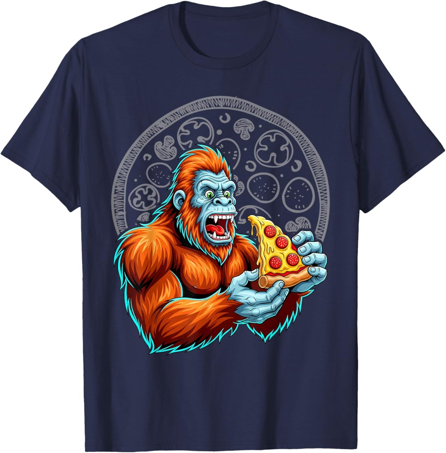 Bigfoot Eating Pizza Cute Sasquatch Funny T-Shirt - T-Shirt | Navy