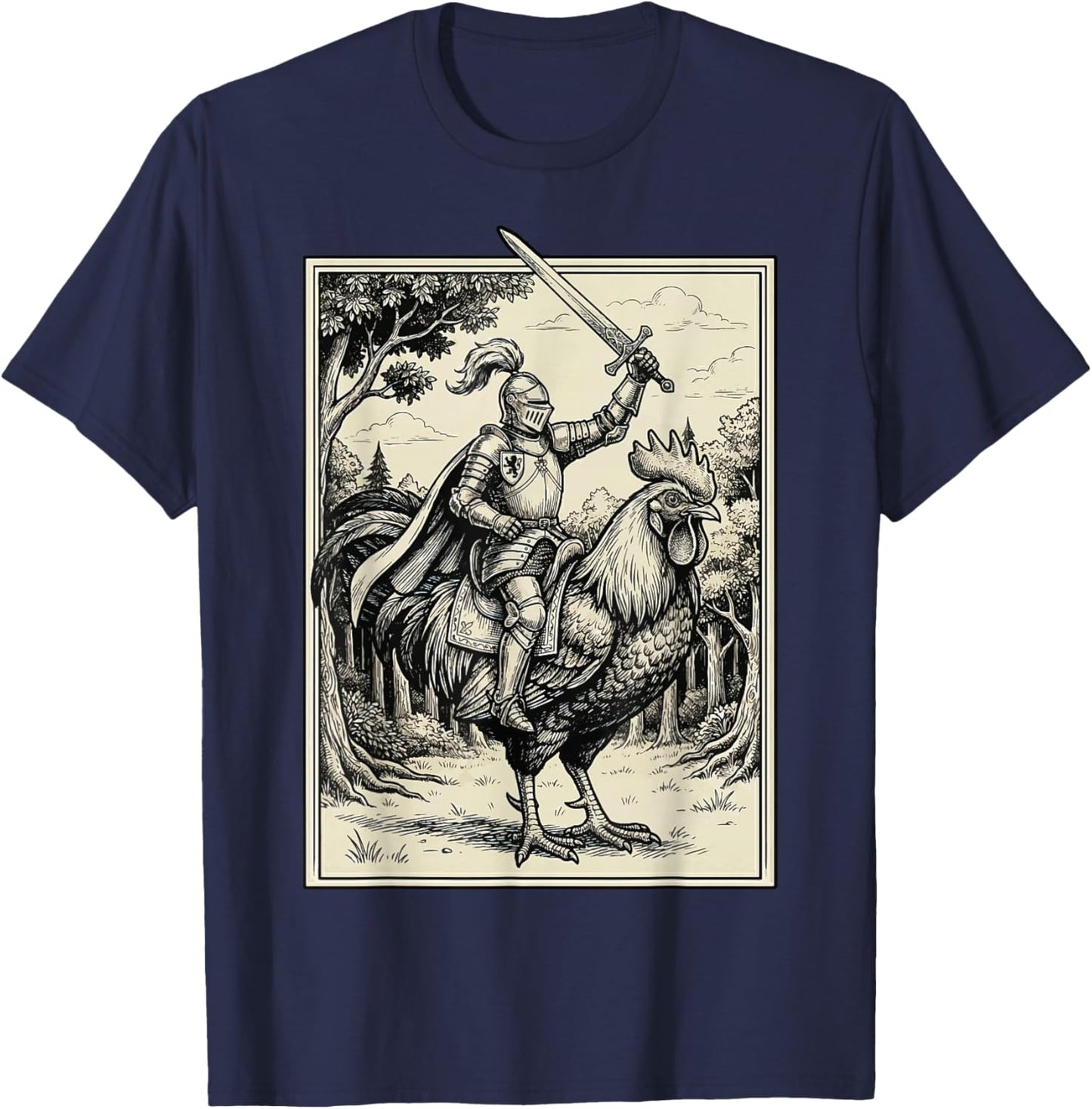 Knight Riding Rooster Chicken T-Shirt - T-Shirt | Navy