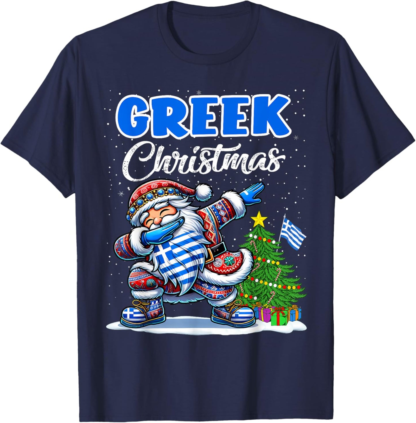 Greece Dabbing Santa Christmas Greece Flag for Kids T-Shirt - T-Shirt | Navy