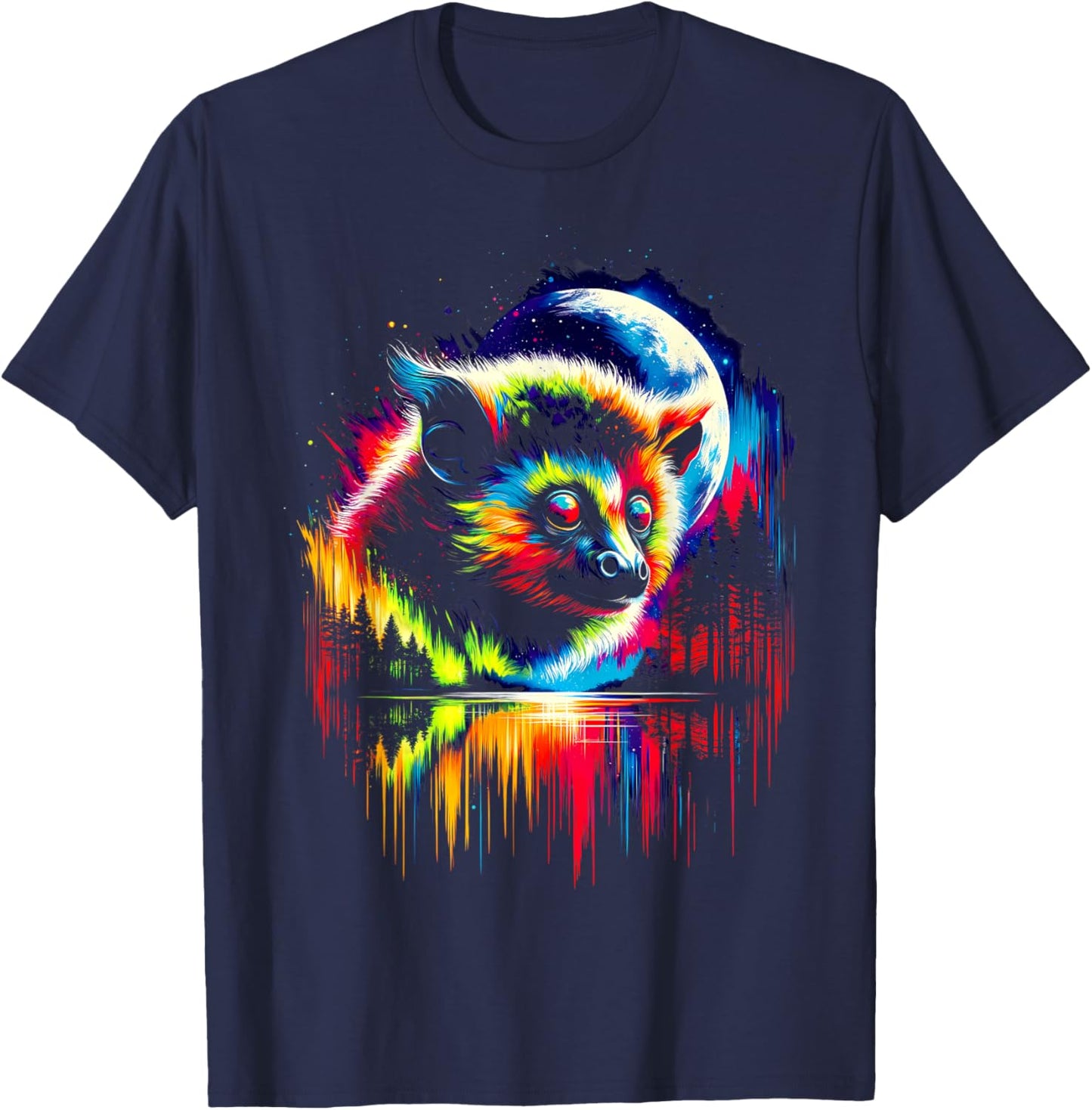 Colorful Aye-aye Spirit Animal Cool Illustration Art T-Shirt - T-Shirt | Navy
