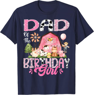 Dad Of The Birthday Girl Pink Farm Cow First Birthday T-Shirt - T-Shirt | Navy