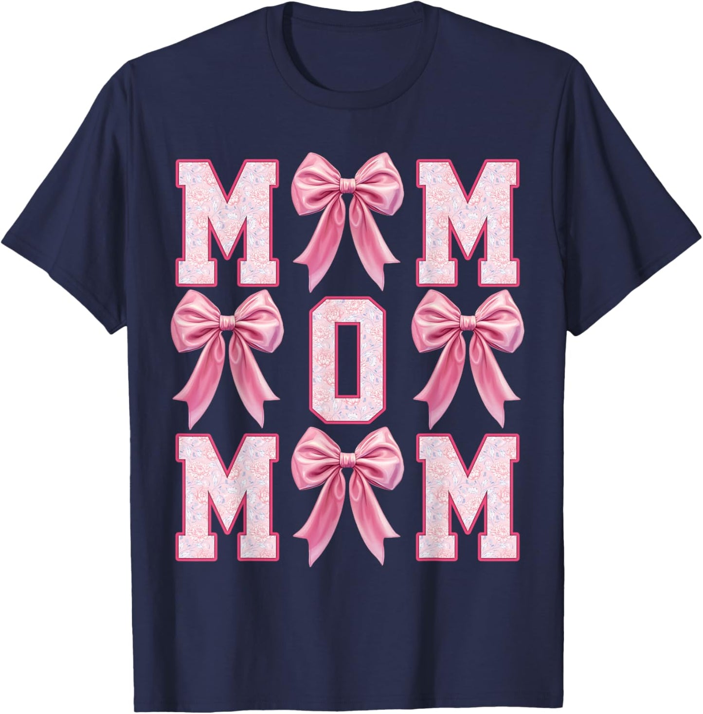 Mom Coquette Pink Bow Floral Mother's Day Mom T-Shirt - T-Shirt | Navy